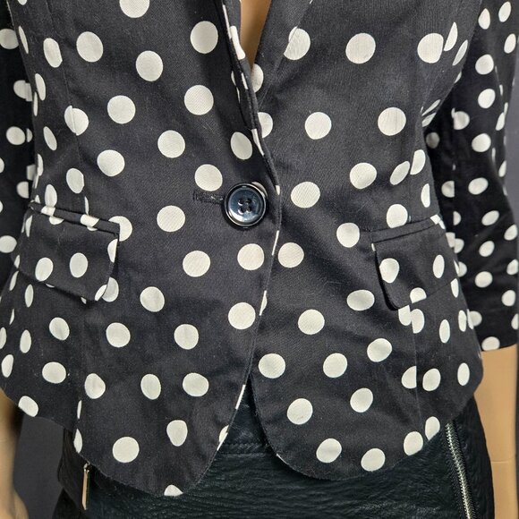 Y2K Forever 21 Polka Dot Fitted Blazer Black White Size M Office Siren Retro - Picture 3 of 12
